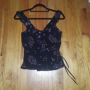 Floral ruffle wrapover top
